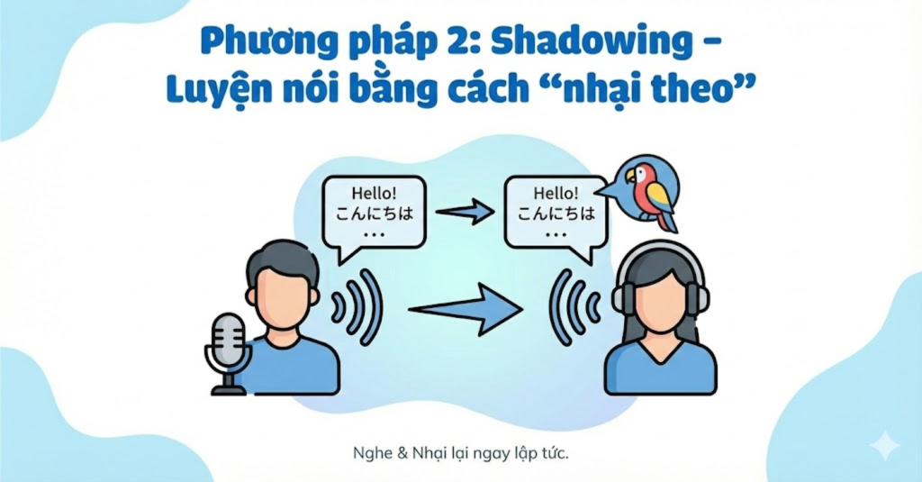 Phương pháp 2: Shadowing – Luyện nói bằng cách “nhại theo”