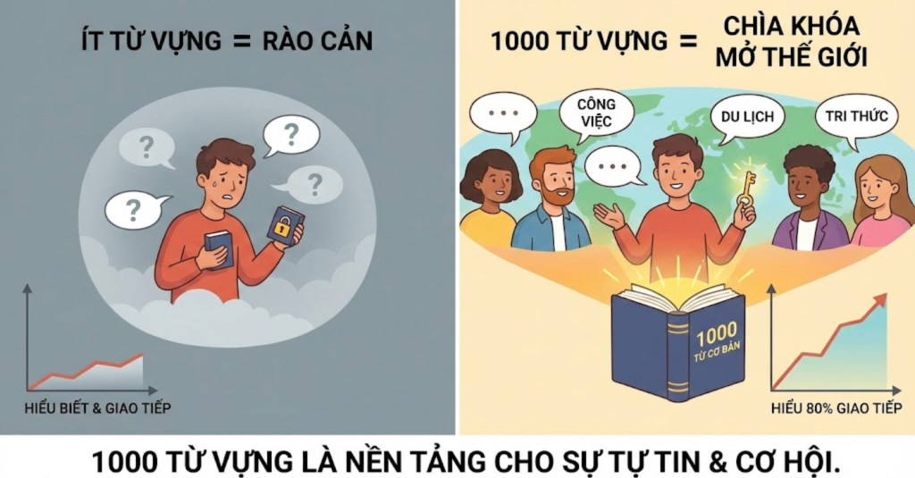 Tại sao mục tiêu "ghi nhớ 1000 từ vựng" lại quan trọng?