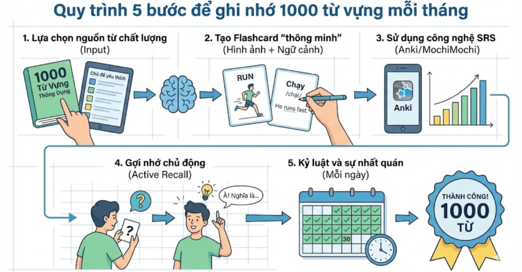 Quy trình 5 bước để ghi nhớ 1000 từ vựng mỗi tháng