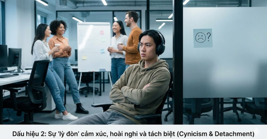 Dấu hiệu 2: Sự "lỳ đòn" cảm xúc, hoài nghi và tách biệt (Cynicism & Detachment)