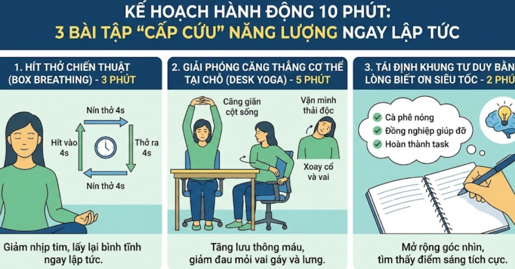 Kế hoạch hành động 10 phút: 3 bài tập "cấp cứu" năng lượng ngay lập tức