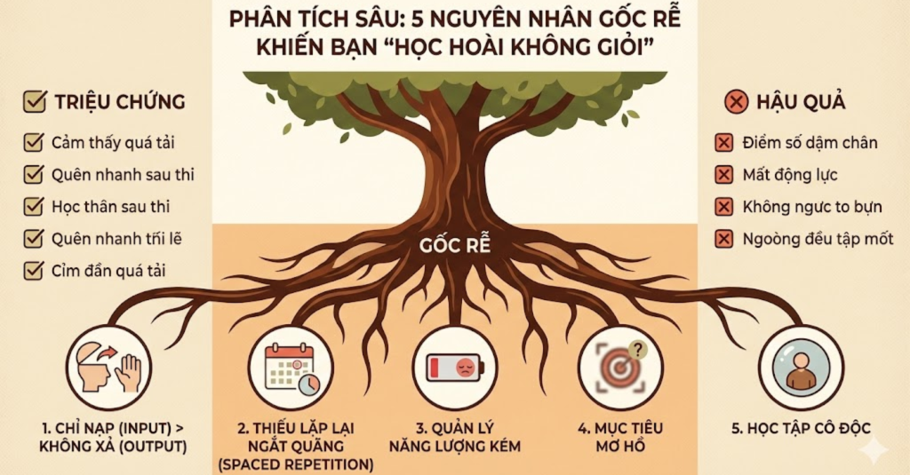 Phân tích sâu 5 nguyên nhân gốc rễ khiến bạn "Học hoài không giỏi"