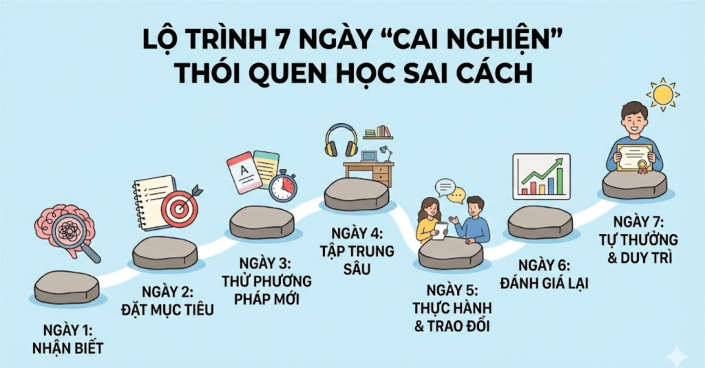 Lộ trình 7 ngày "cai nghiện" thói quen học sai cách