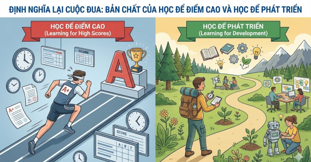 Định nghĩa lại cuộc đua: Bản chất của học để điểm cao và học để phát triển