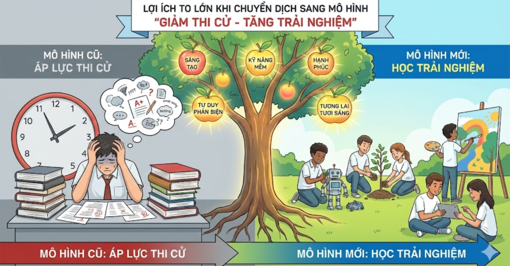 Lợi ích to lớn khi chuyển dịch sang mô hình "Giảm thi cử - Tăng trải nghiệm"