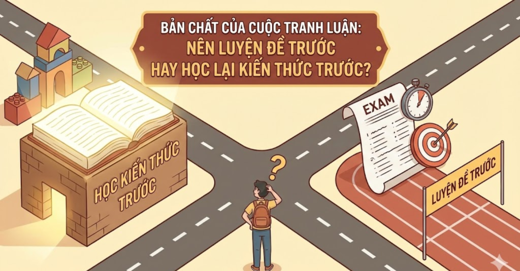 Bản chất của cuộc tranh luận "Nên luyện đề trước hay học lại kiến thức trước?"
