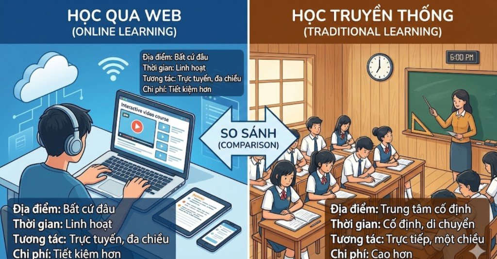 So sánh học thêm qua web và học thêm truyền thống