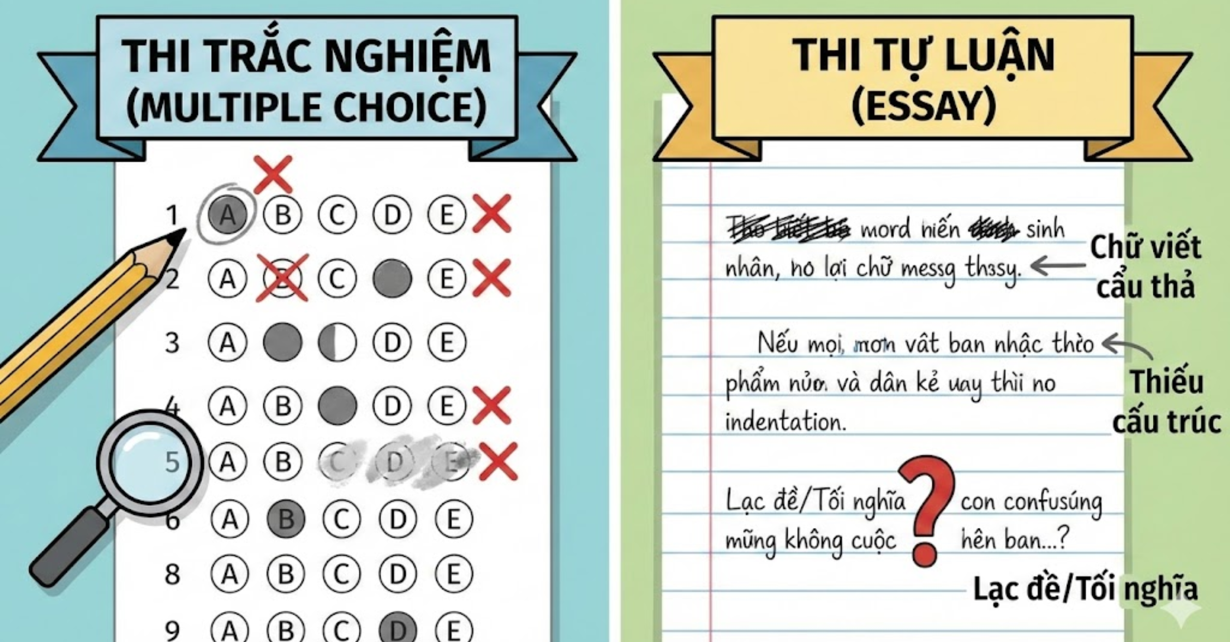 Những lỗi kỹ thuật đặc thù trong thi Trắc nghiệm và Tự luận