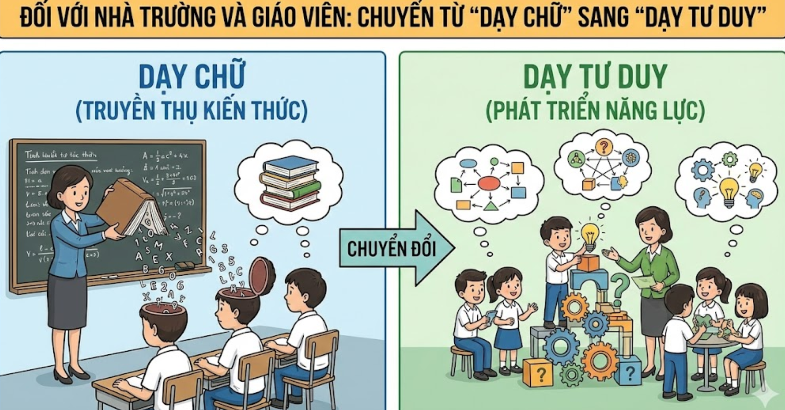 Đối với Nhà trường và Giáo viên: Chuyển từ "Dạy chữ" sang "Dạy tư duy"