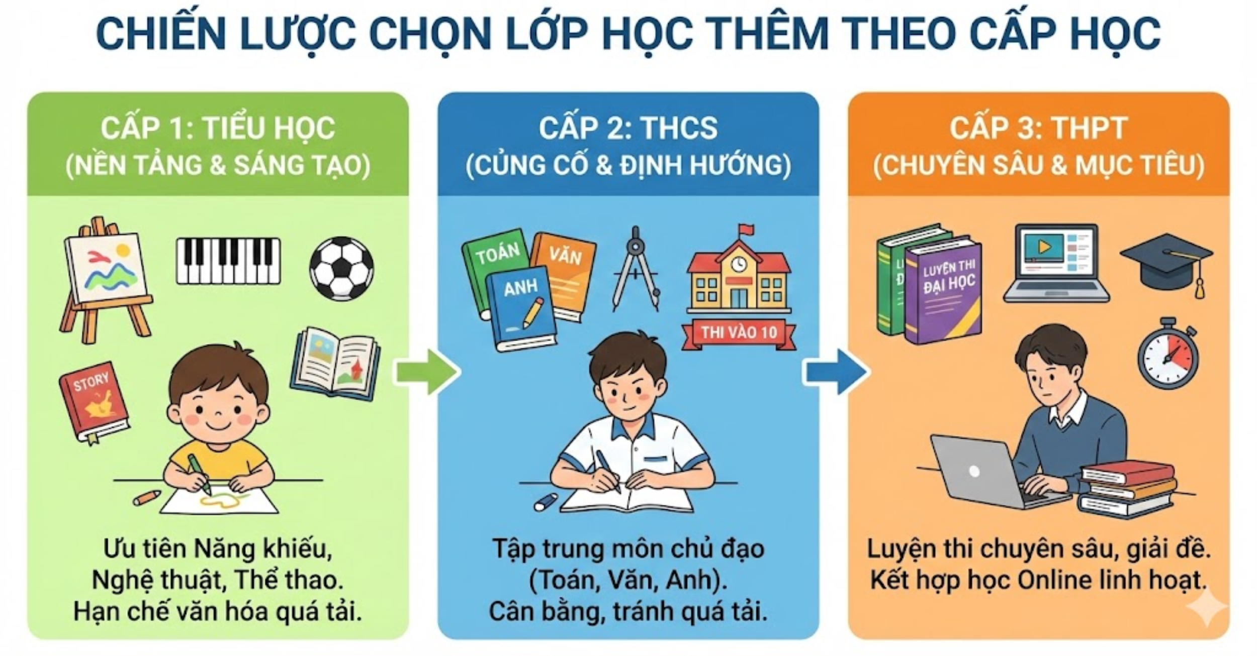 Chiến lược lựa chọn lớp học thêm cho từng cấp học