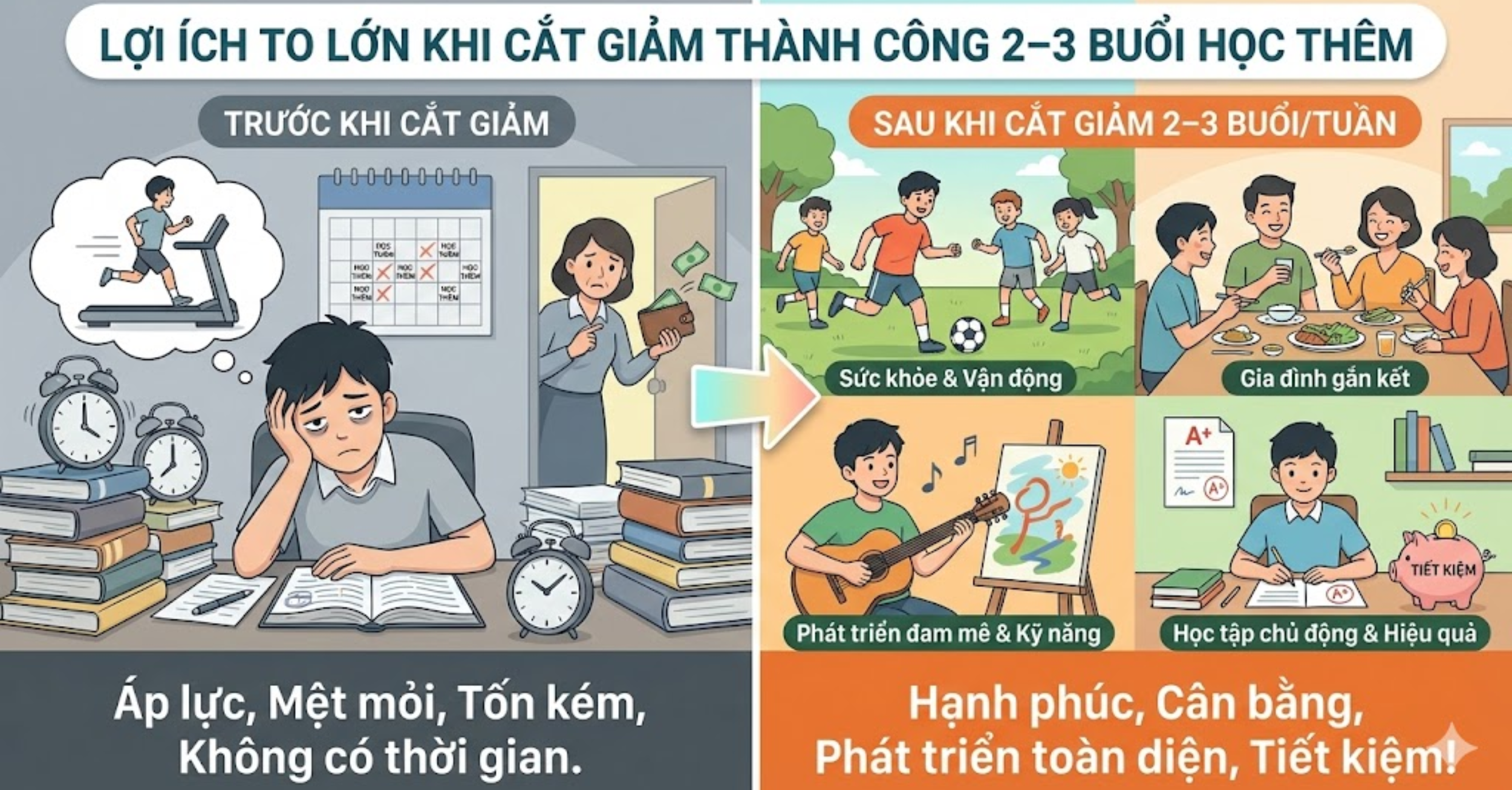 Những lợi ích to lớn khi cắt giảm thành công 2–3 buổi học thêm