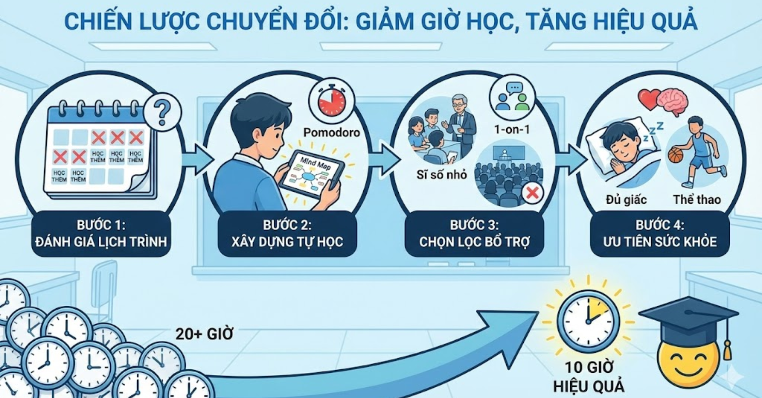 Chiến lược chuyển đổi: Làm sao để giảm giờ học thêm mà vẫn tăng hiệu quả?