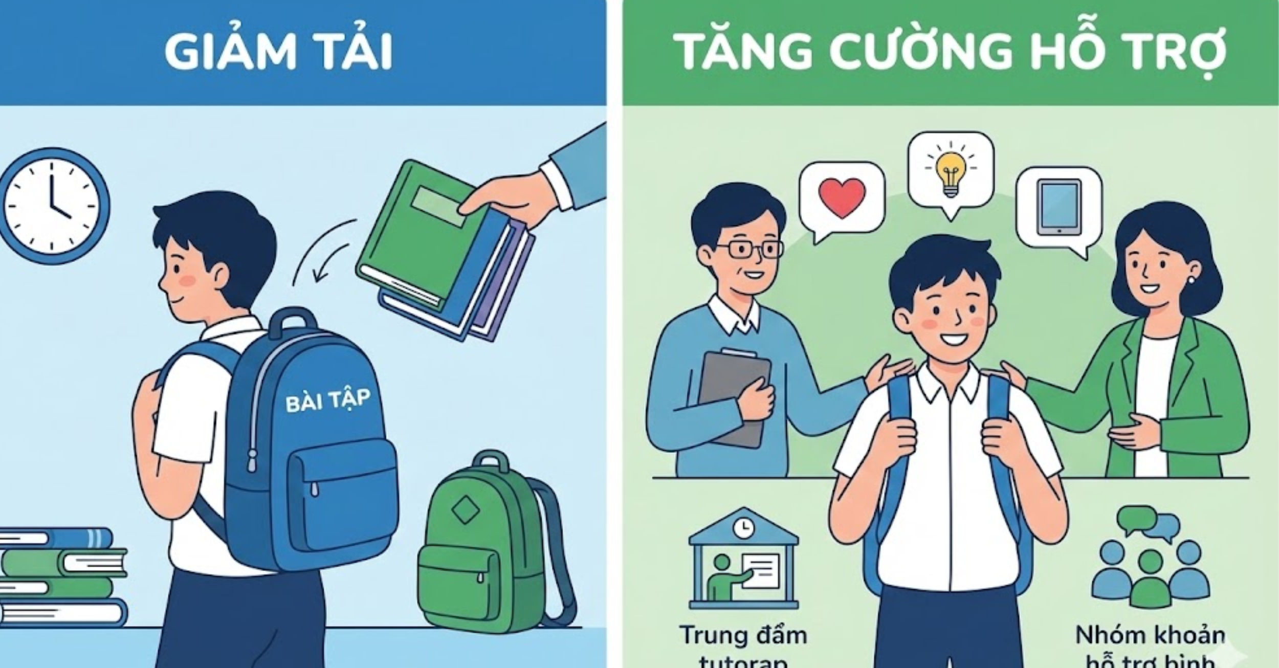 Về phía nhà trường và ngành giáo dục: Giảm tải và tăng cường hỗ trợ