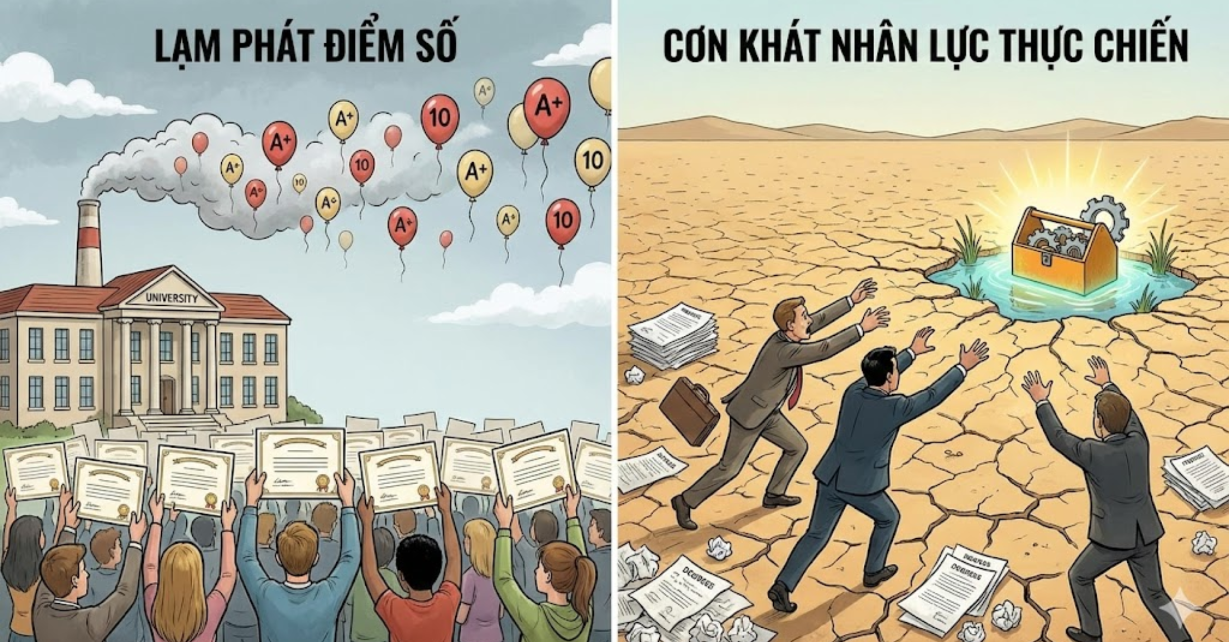 Sự lạm phát của điểm số và cơn khát nhân lực thực chiến