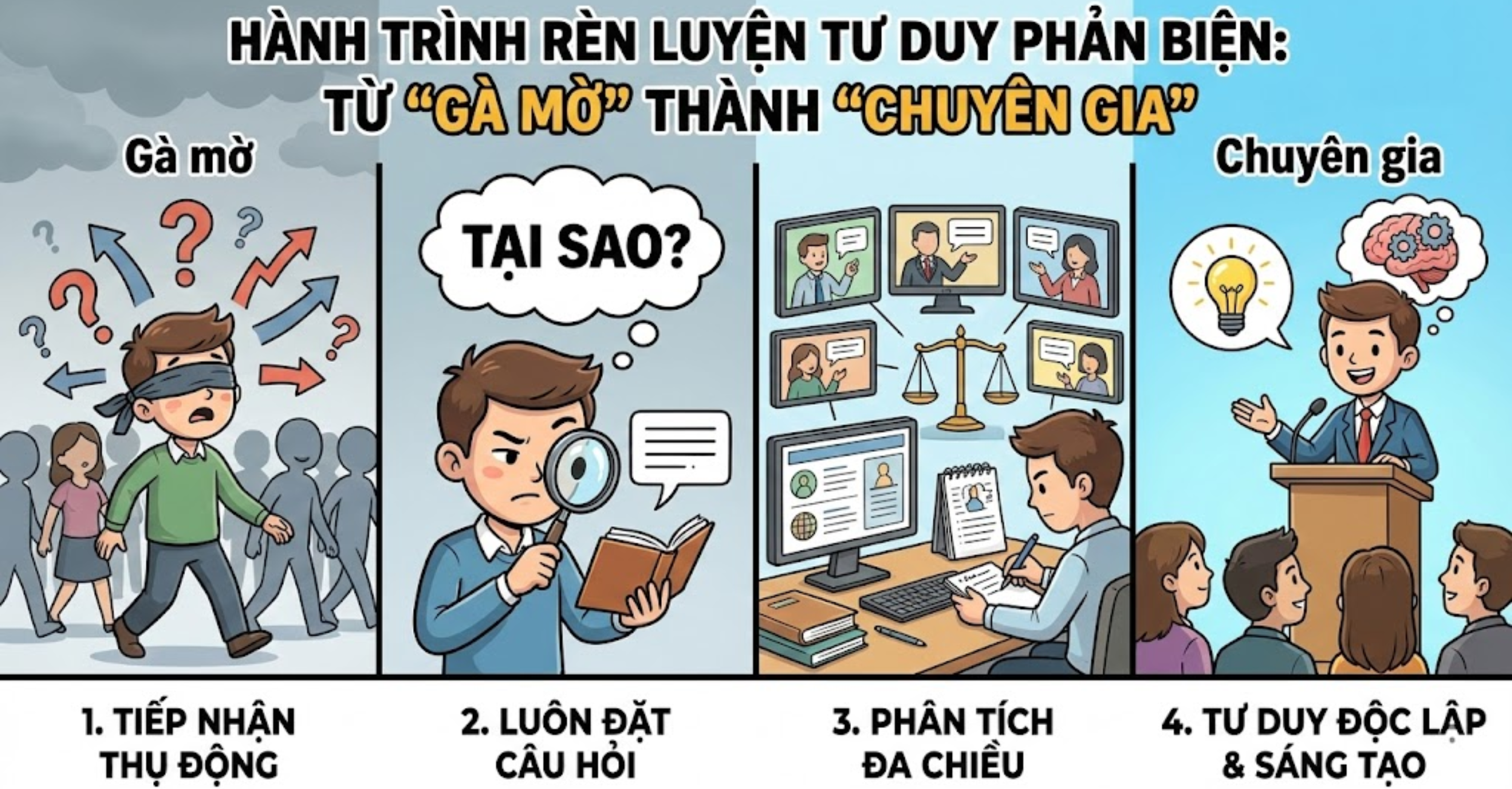 Rèn luyện tư duy phản biện: Hành trình từ "gà mờ" thành "chuyên gia"