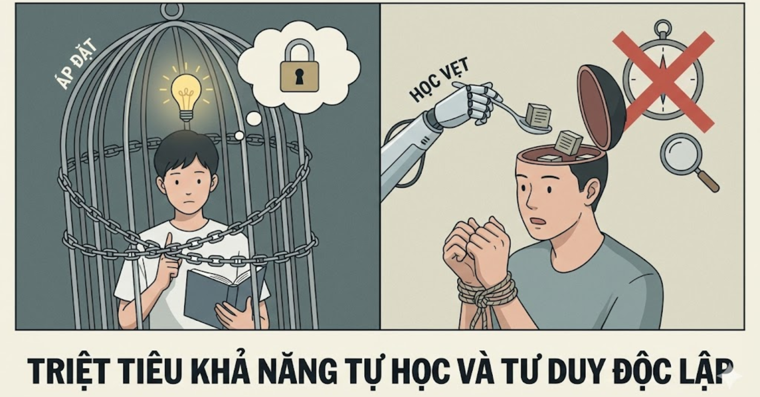 Triệt tiêu khả năng tự học và tư duy độc lập