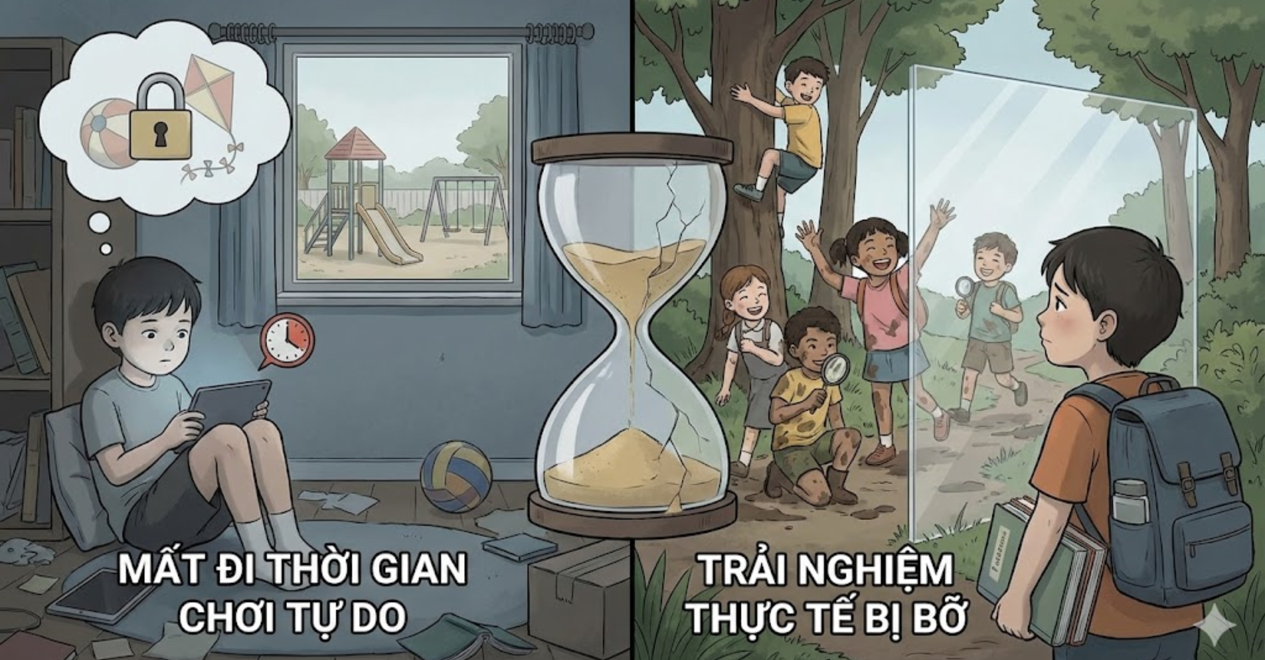 Mất đi thời gian chơi tự do và trải nghiệm thực tế