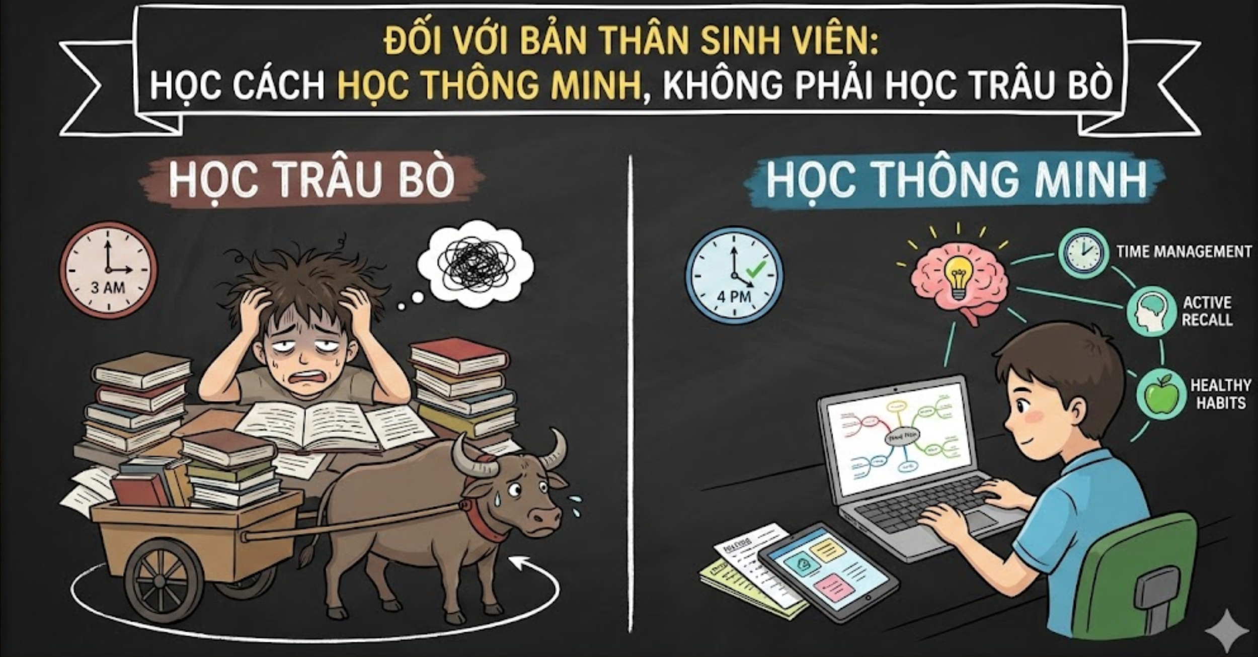 Đối với bản thân sinh viên: Học cách học thông minh, không phải học trâu bò