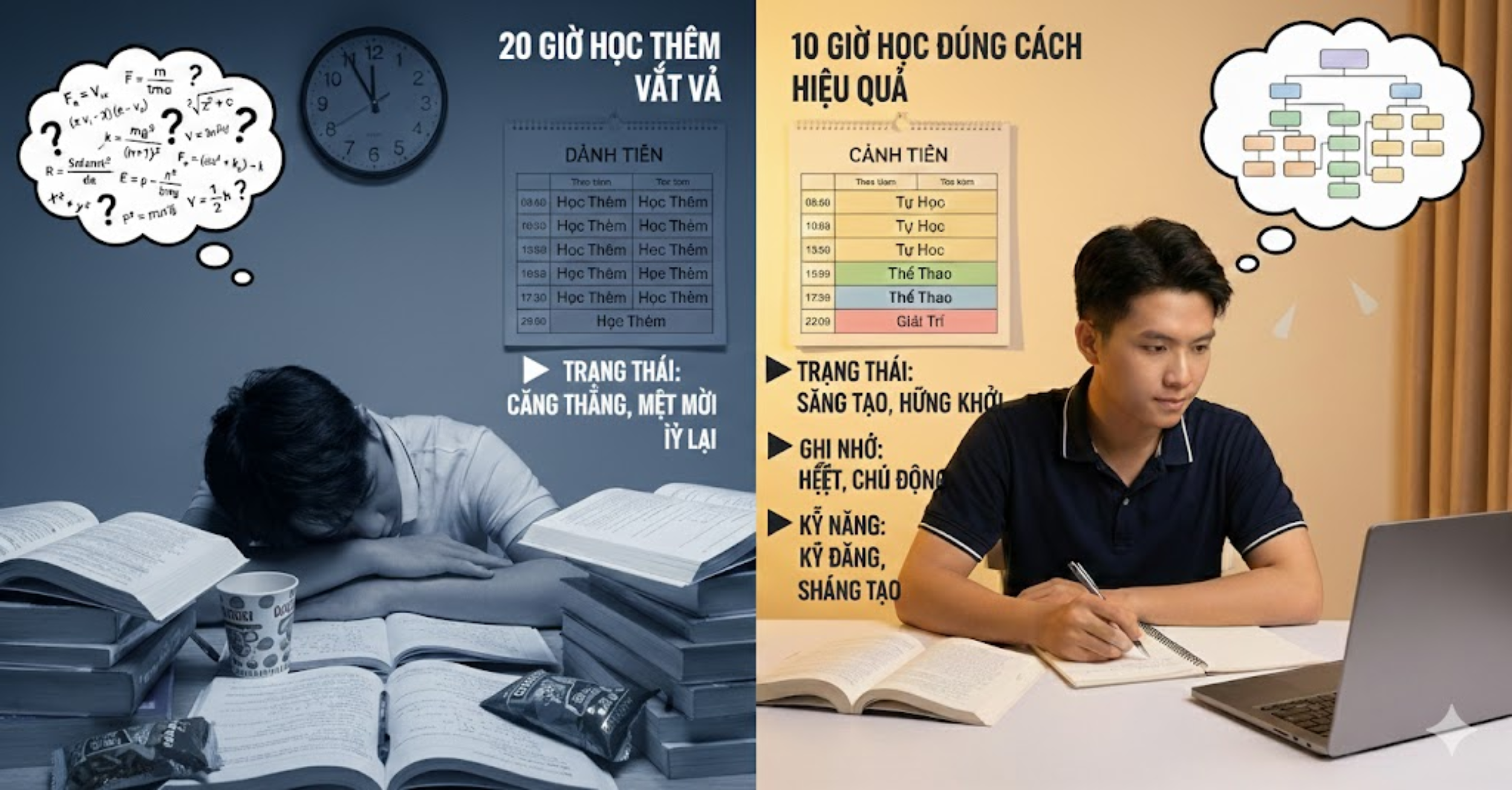 So sánh chi tiết: Sự khác biệt giữa 20 giờ và 10 giờ học thêm