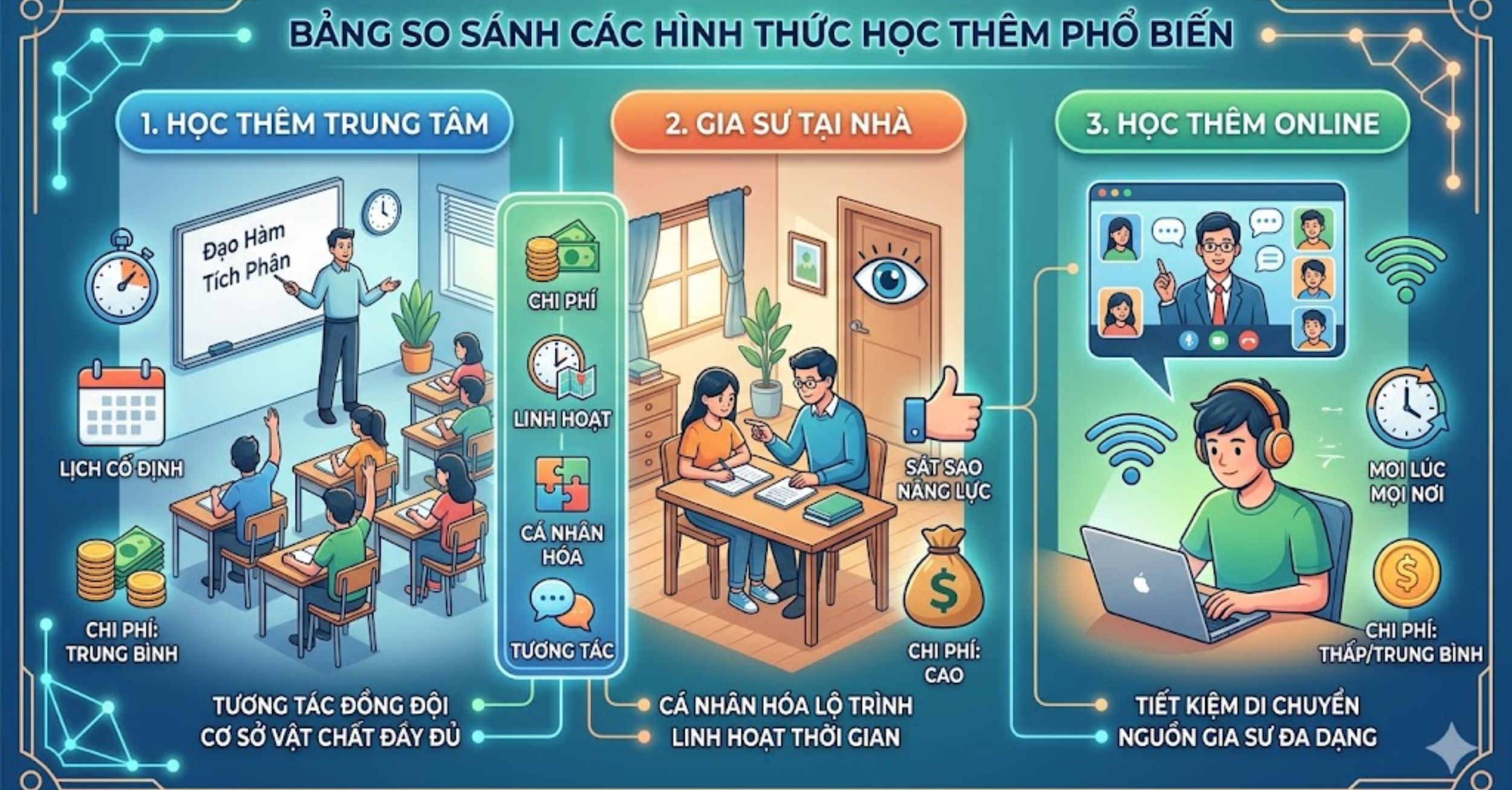 Bảng so sánh các hình thức học thêm phổ biến