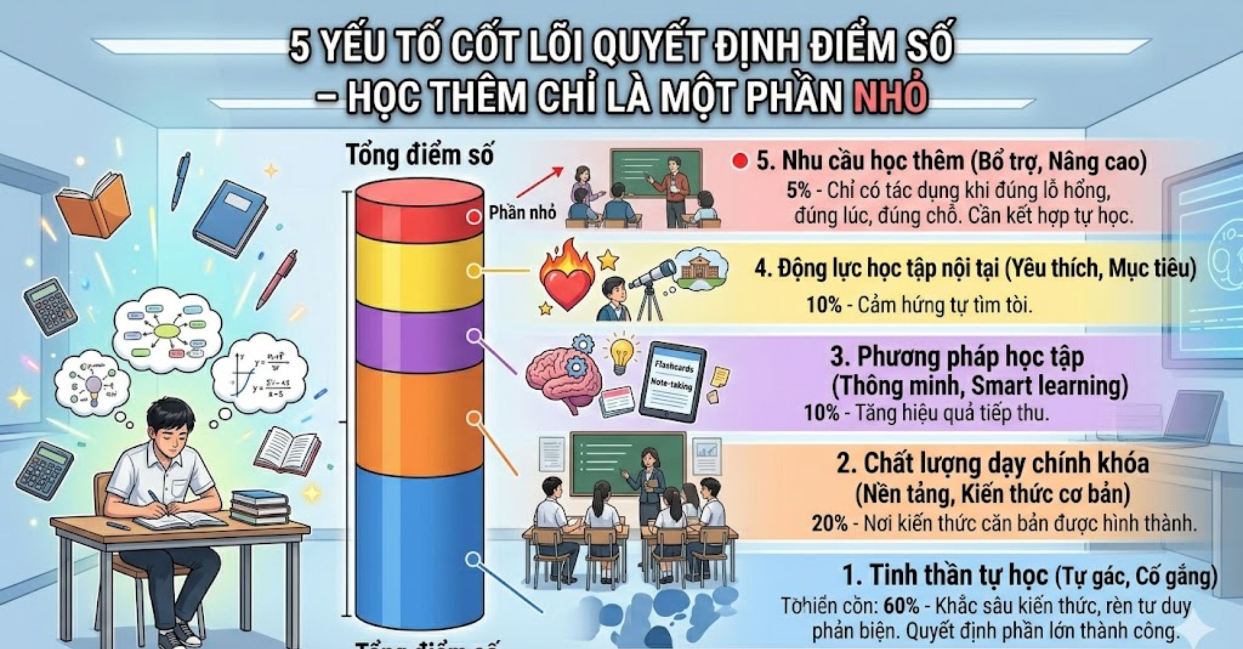 5 yếu tố cốt lõi quyết định điểm số – Học thêm chỉ là một phần nhỏ