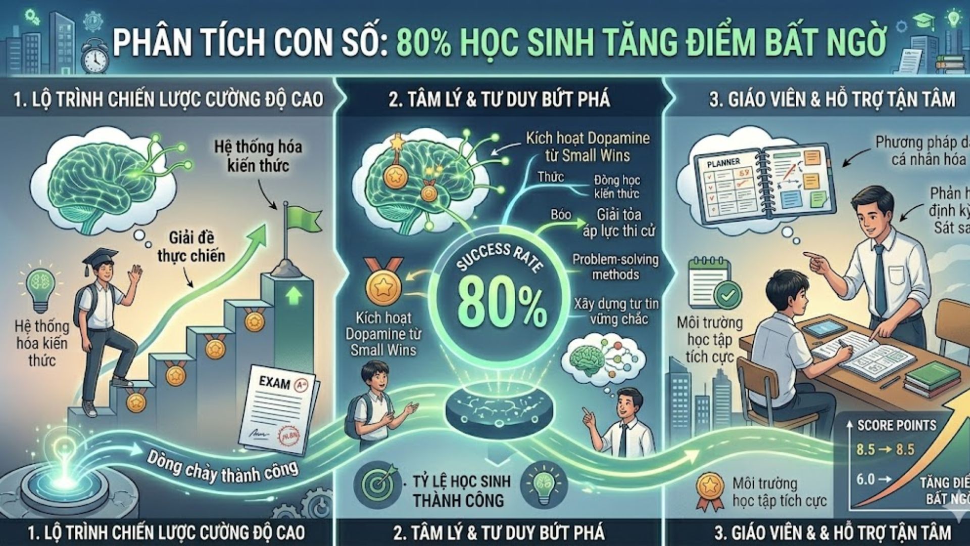 Phân tích con số 80% học sinh tăng điểm bất ngờ