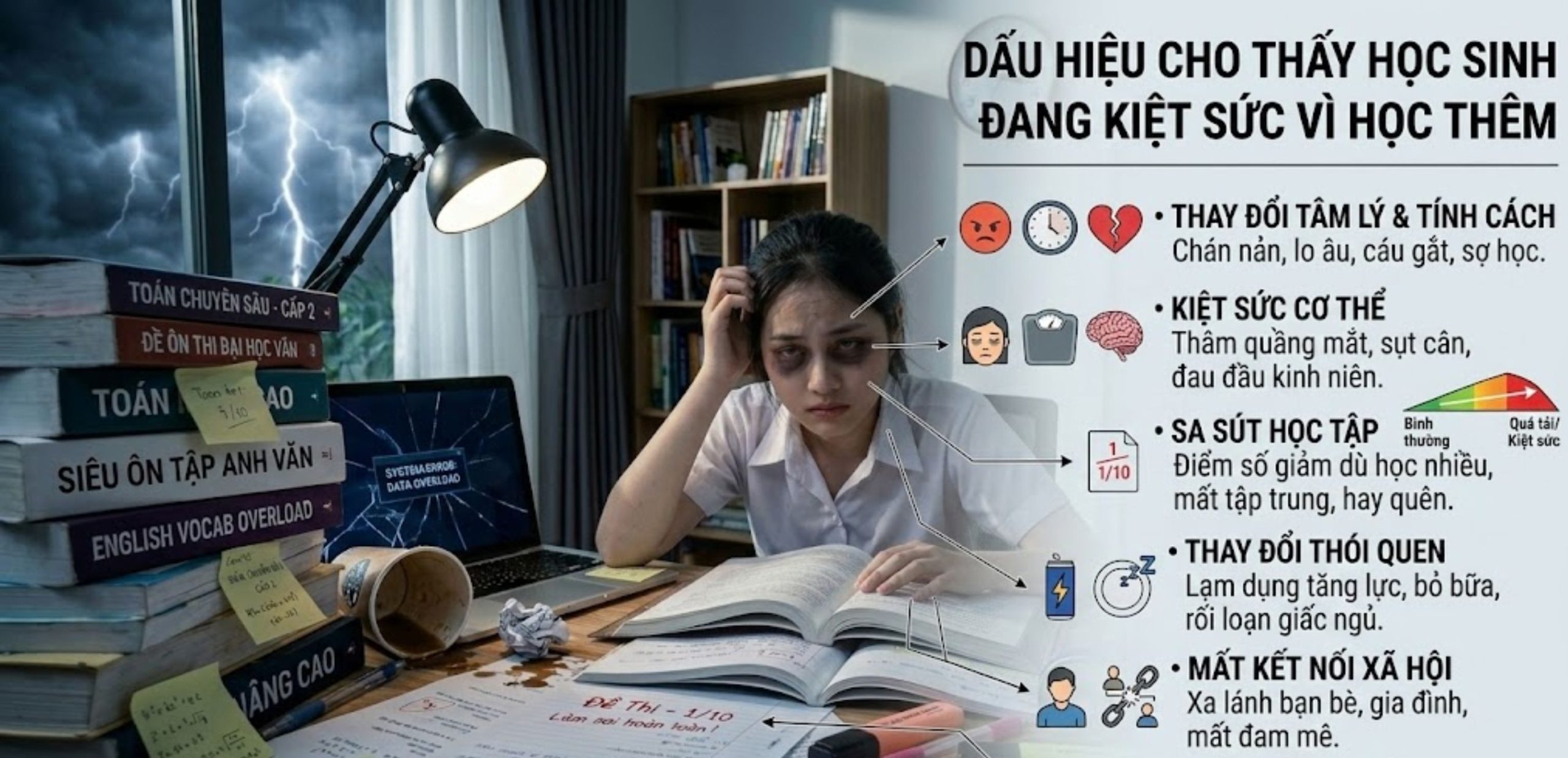 Dấu hiệu cho thấy học sinh đang kiệt sức vì học thêm