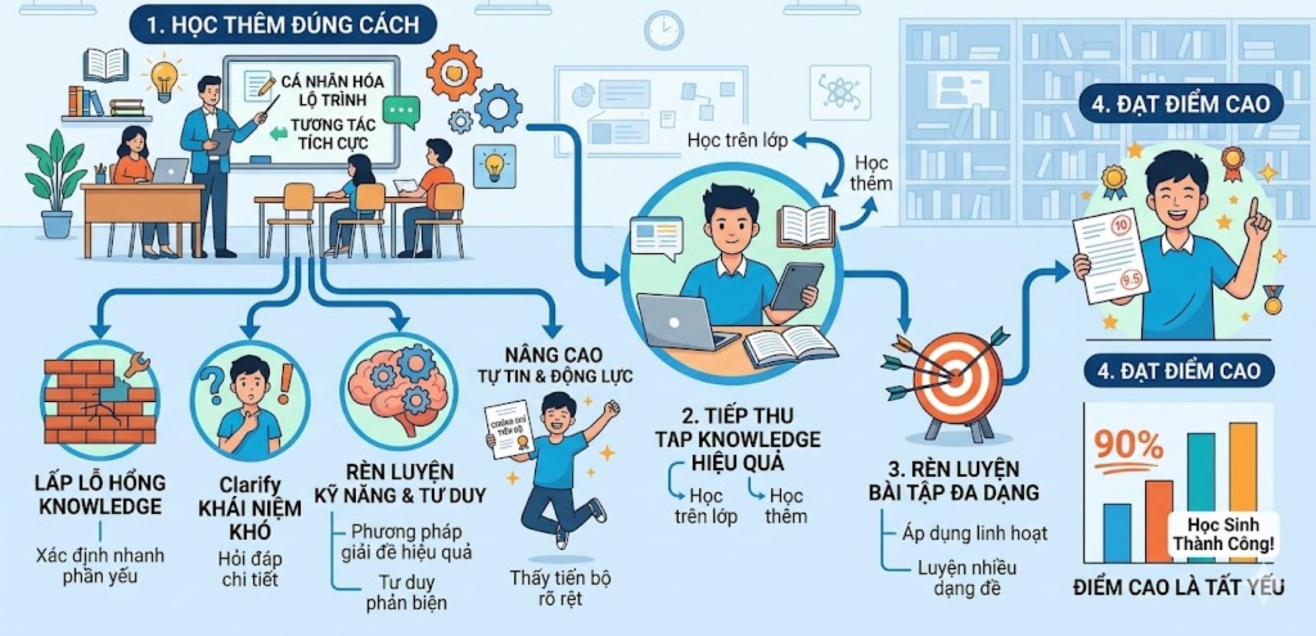 Tại Sao 90% Học Sinh Điểm Cao Nhờ Học Thêm Đúng Cách? (Mechanism)