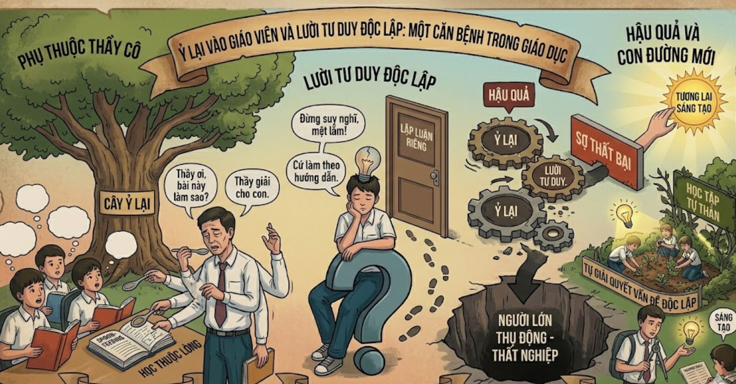 Ỷ lại vào giáo viên và lười tư duy độc lập