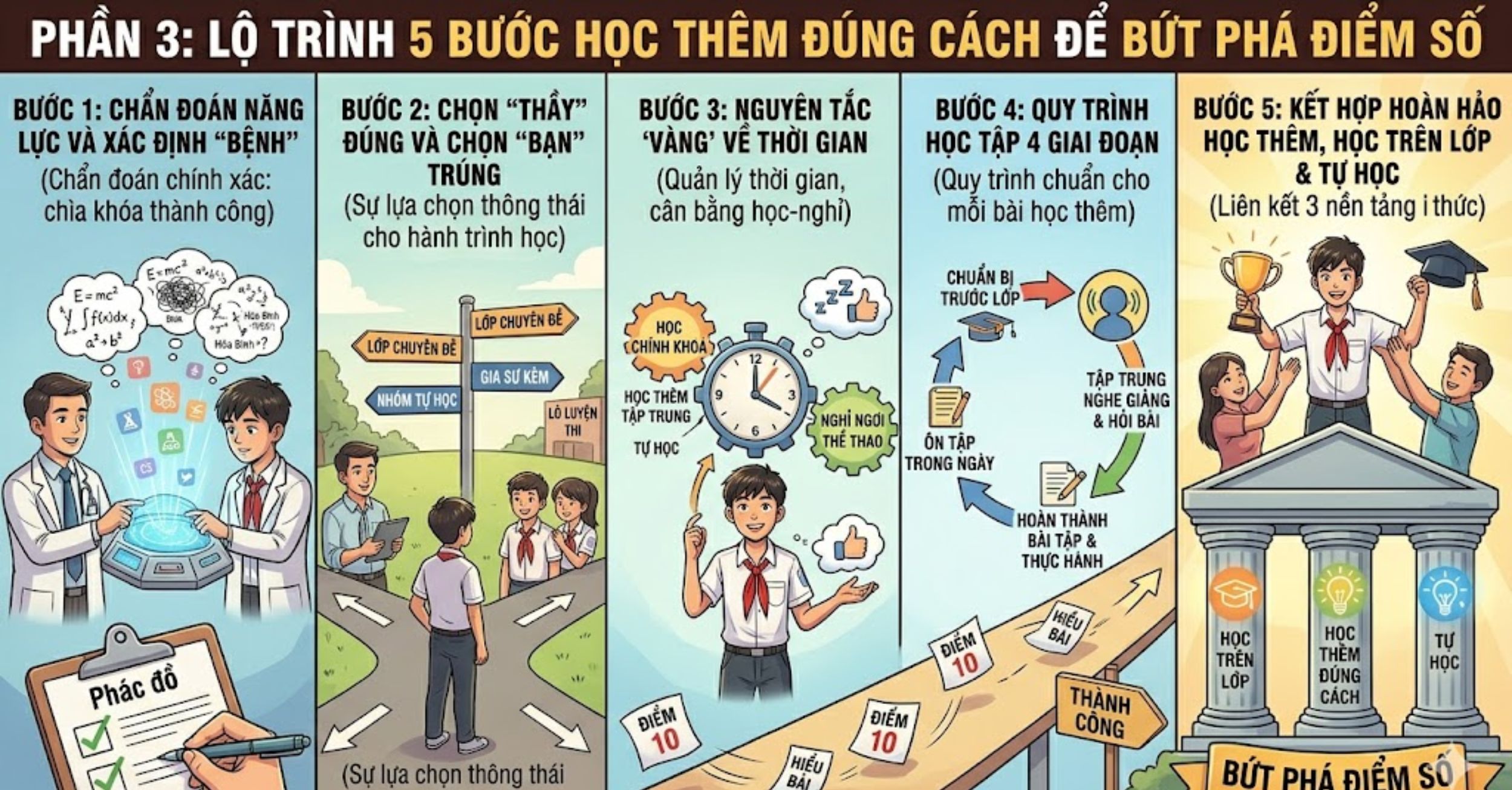 Lộ Trình 5 Bước Học Thêm Đúng Cách Để Bứt Phá Điểm Số