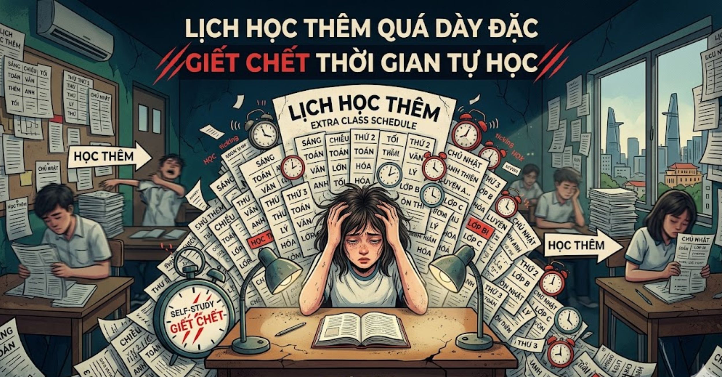 Lịch học thêm quá dày đặc, giết chết thời gian tự học