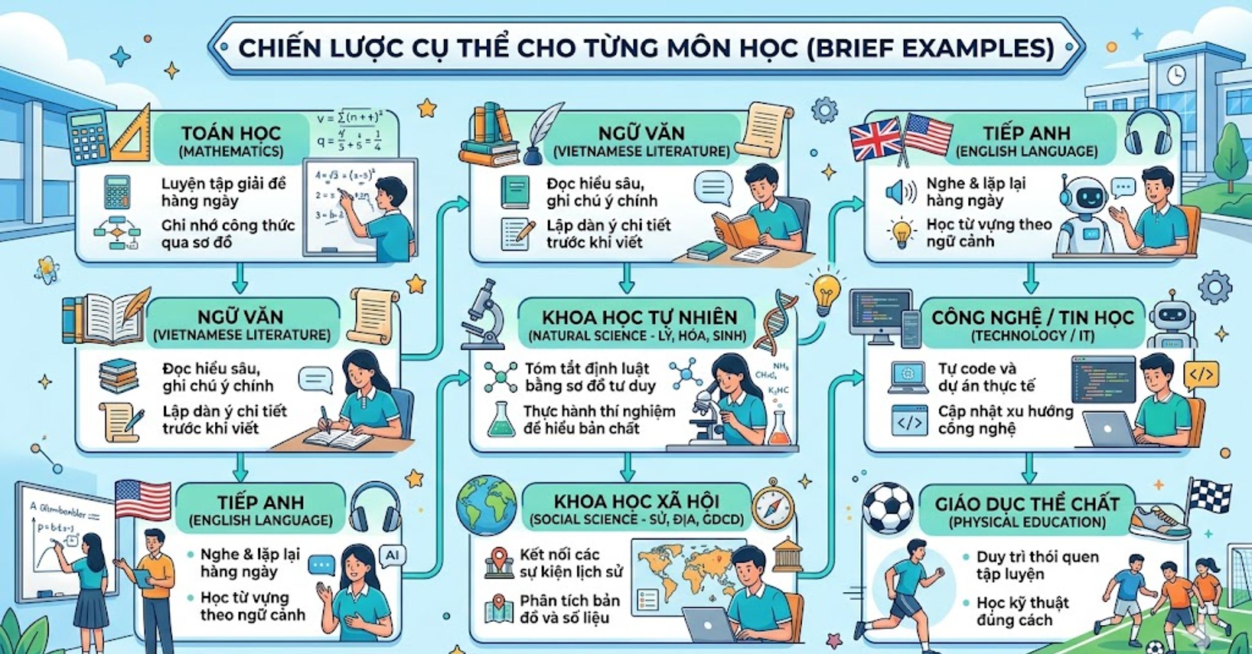 Chiến Lược Cụ Thể Cho Từng Môn Học (Brief Examples)