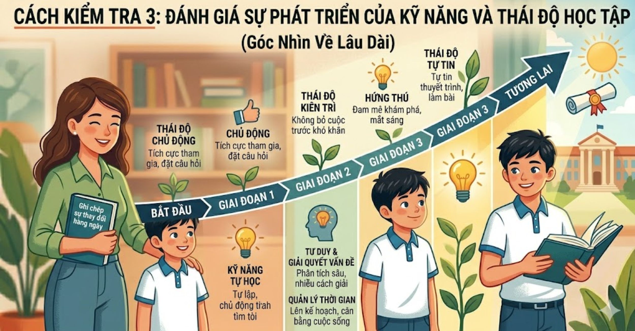 Cách Kiểm Tra 3: Đánh Giá Sự Phát Triển Của Kỹ Năng Và Thái Độ Học Tập (Góc Nhìn Về Lâu Dài)
