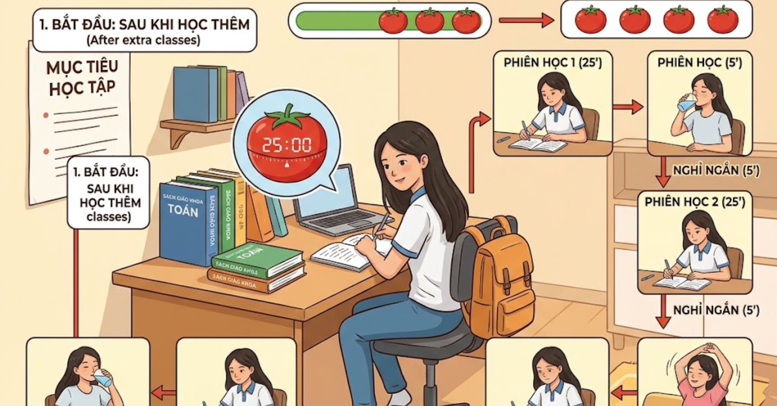 Áp dụng kỹ thuật Pomodoro để tối ưu hóa thời gian sau khi đi học thêm