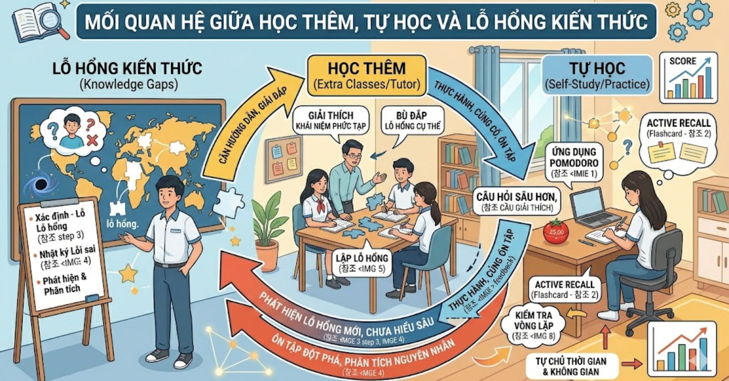 Mối quan hệ giữa Học thêm, Tự học và Lỗ hổng kiến thức
