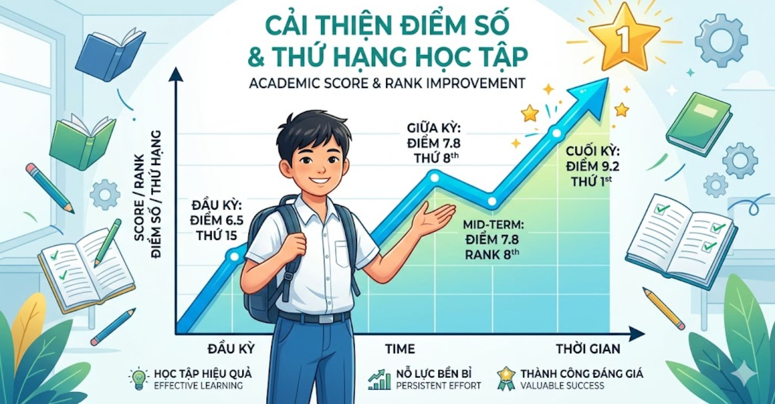 Sự cải thiện về điểm số và thứ hạng học tập