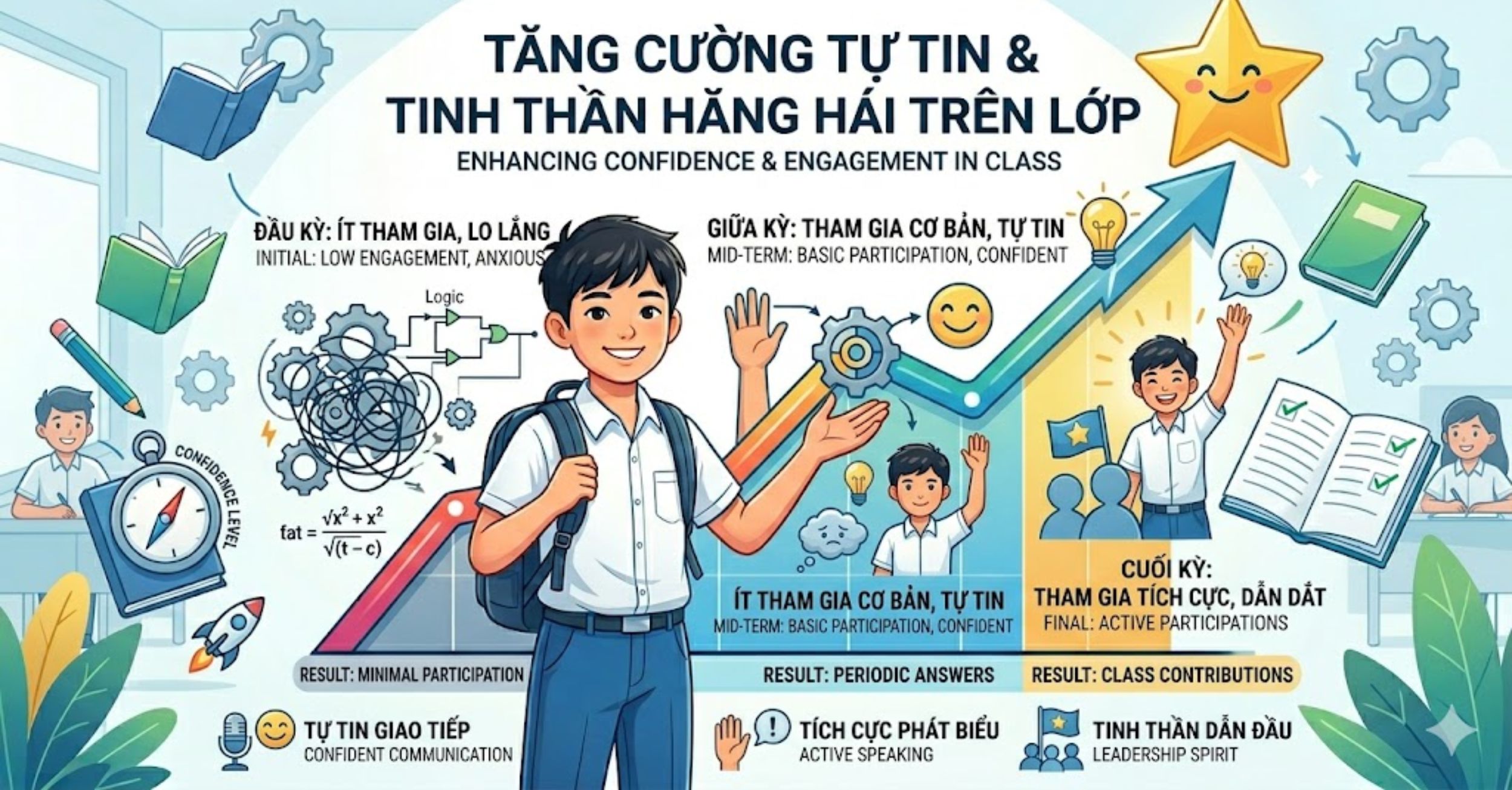 Mức độ tự tin và tinh thần hăng hái trên lớp