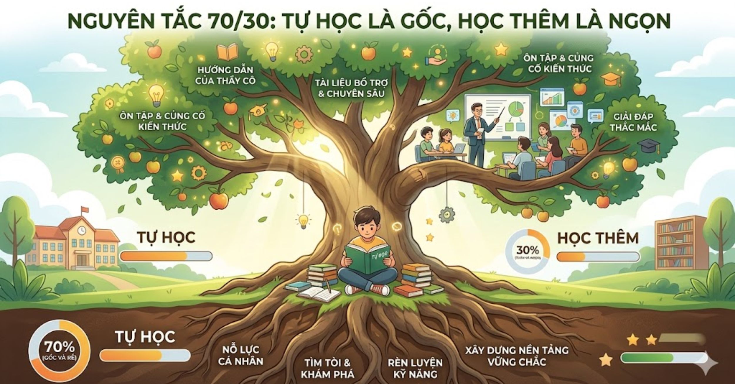 Nguyên tắc 70/30: Tự học là gốc, học thêm là ngọn