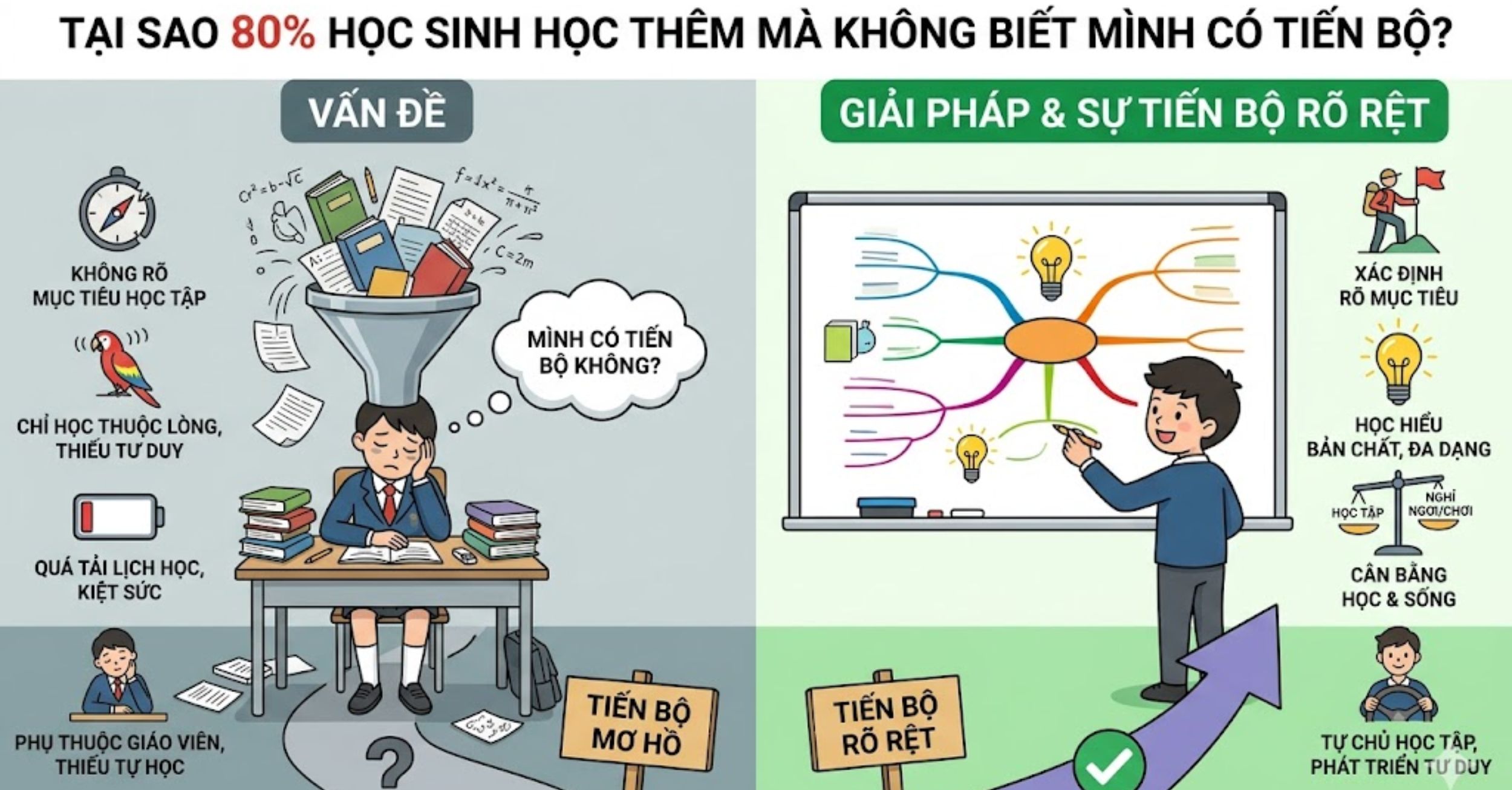 Tại Sao 80% Học Sinh Học Thêm Mà Không Biết Mình Có Tiến Bộ?