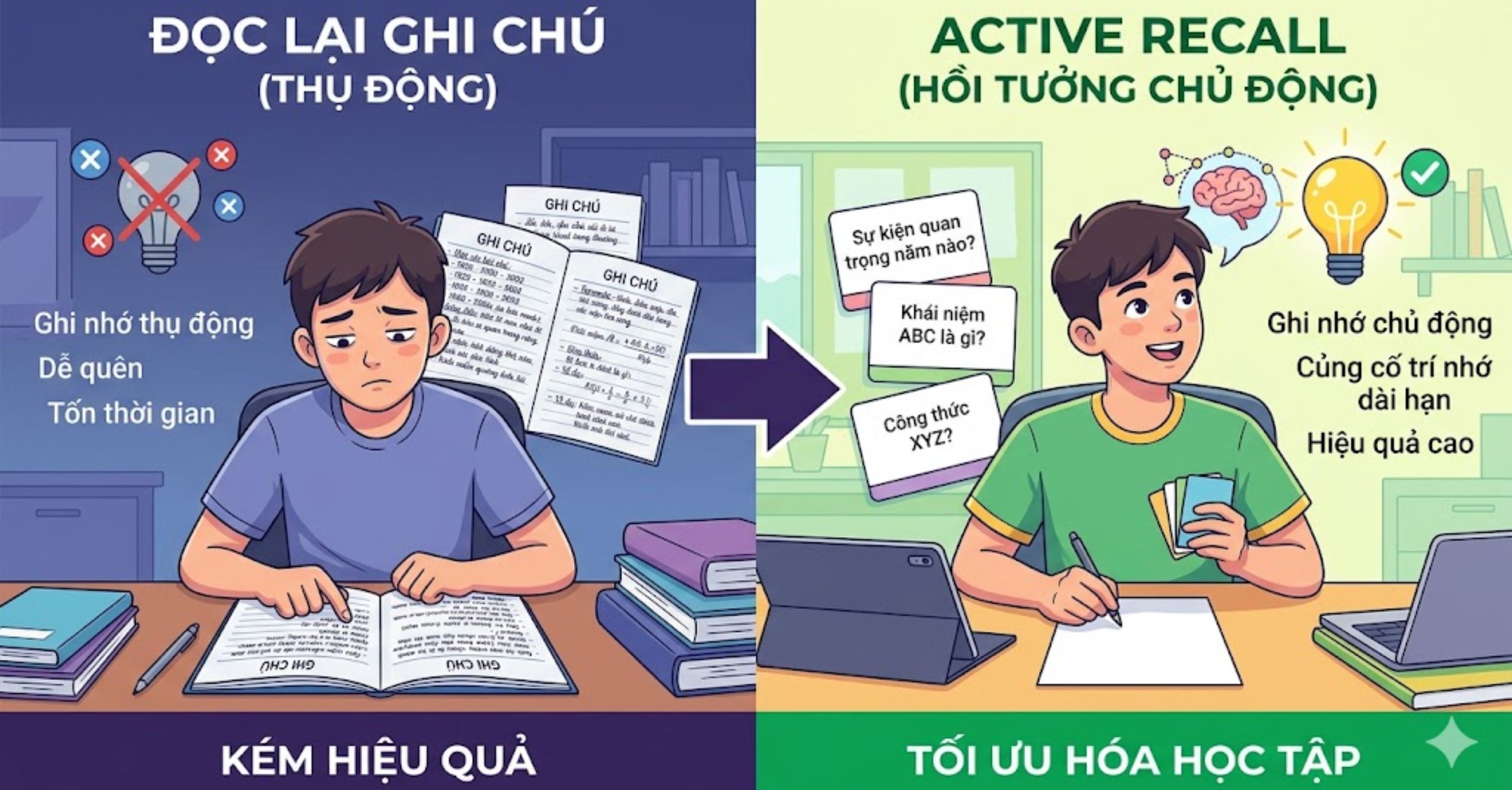 Tối ưu hóa "Active Recall" thay vì đọc lại ghi chú