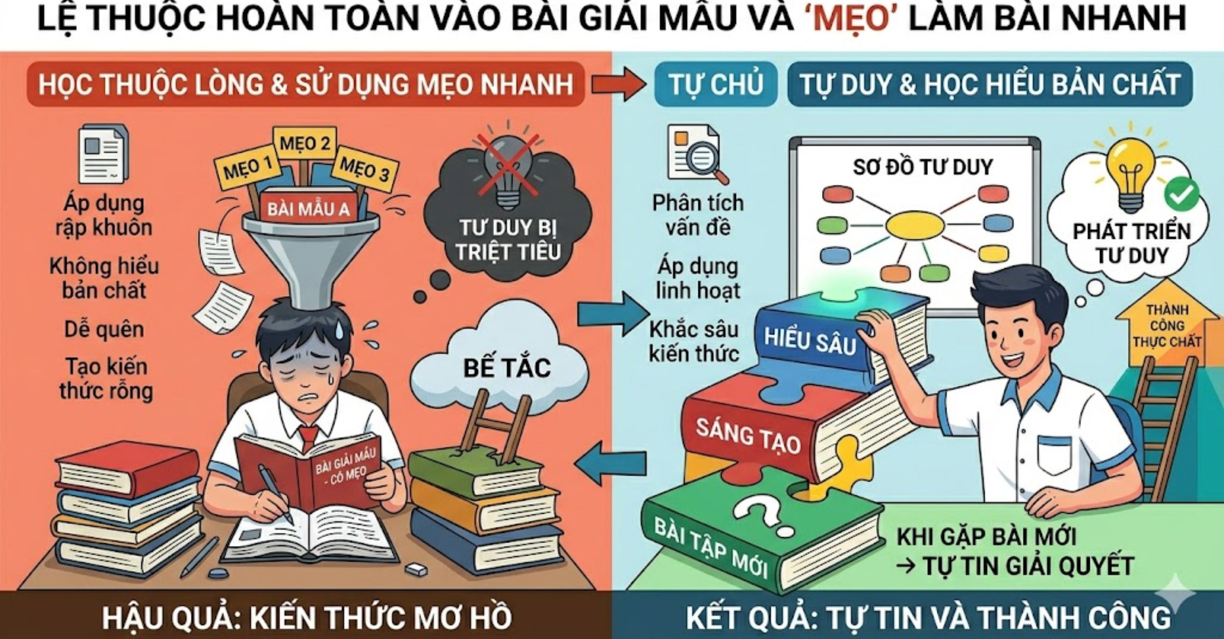 Lệ thuộc hoàn toàn vào bài giải mẫu và "Mẹo" làm bài nhanh