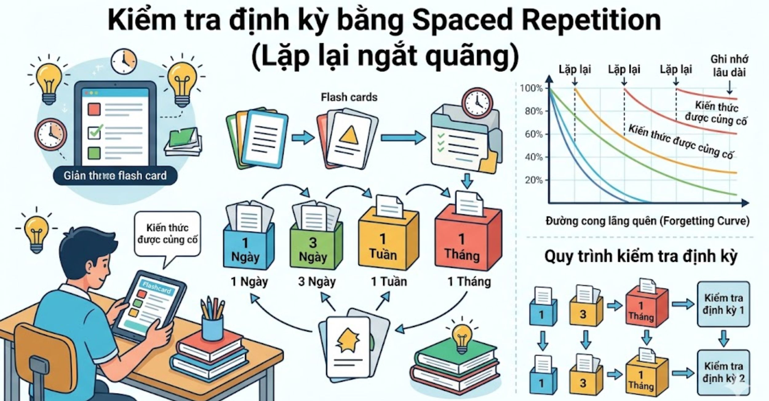 Kiểm tra định kỳ bằng Spaced Repetition (Lặp lại ngắt quãng)
