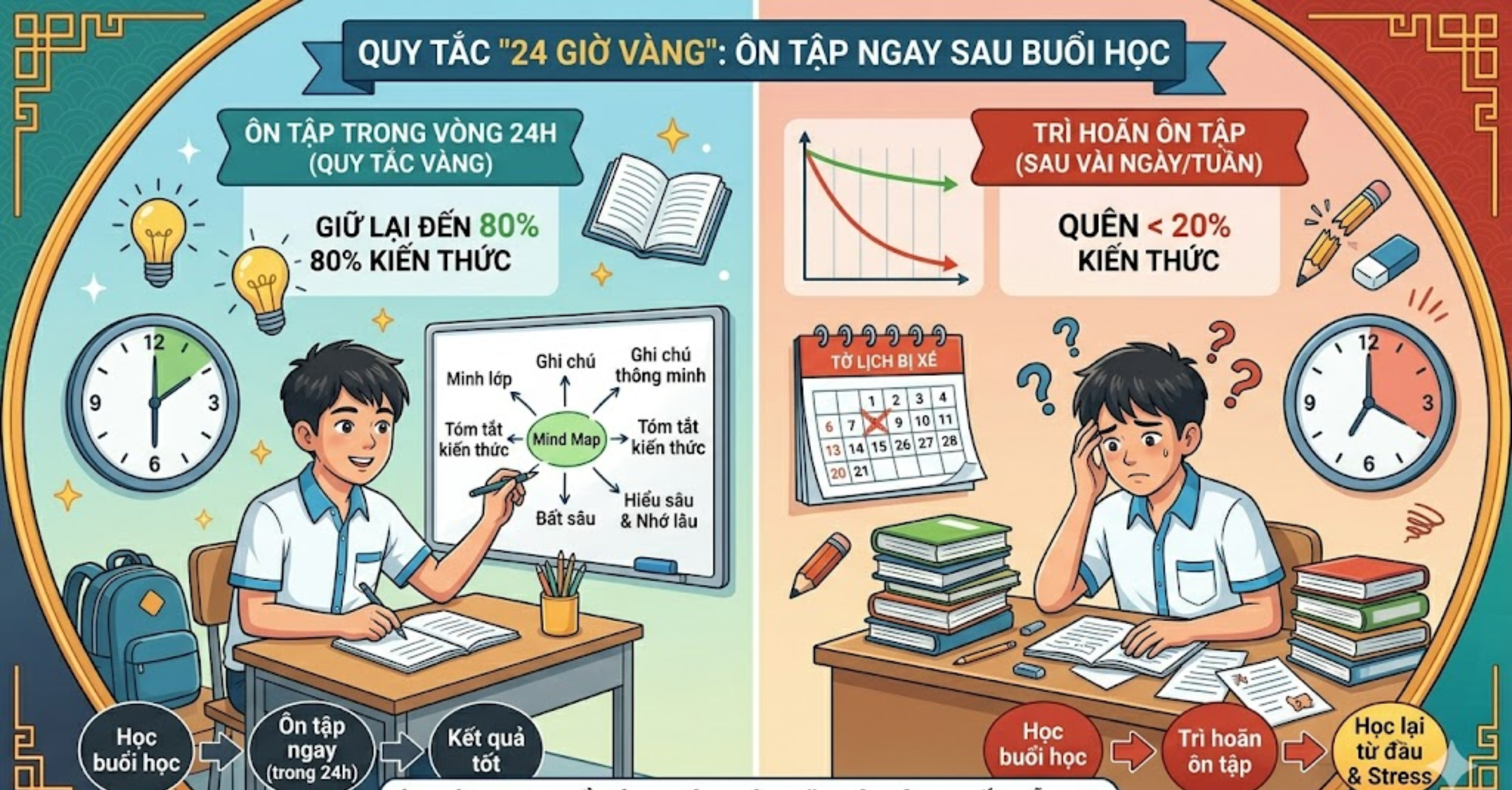 Quy tắc "24 giờ vàng": Ôn tập ngay sau buổi học 