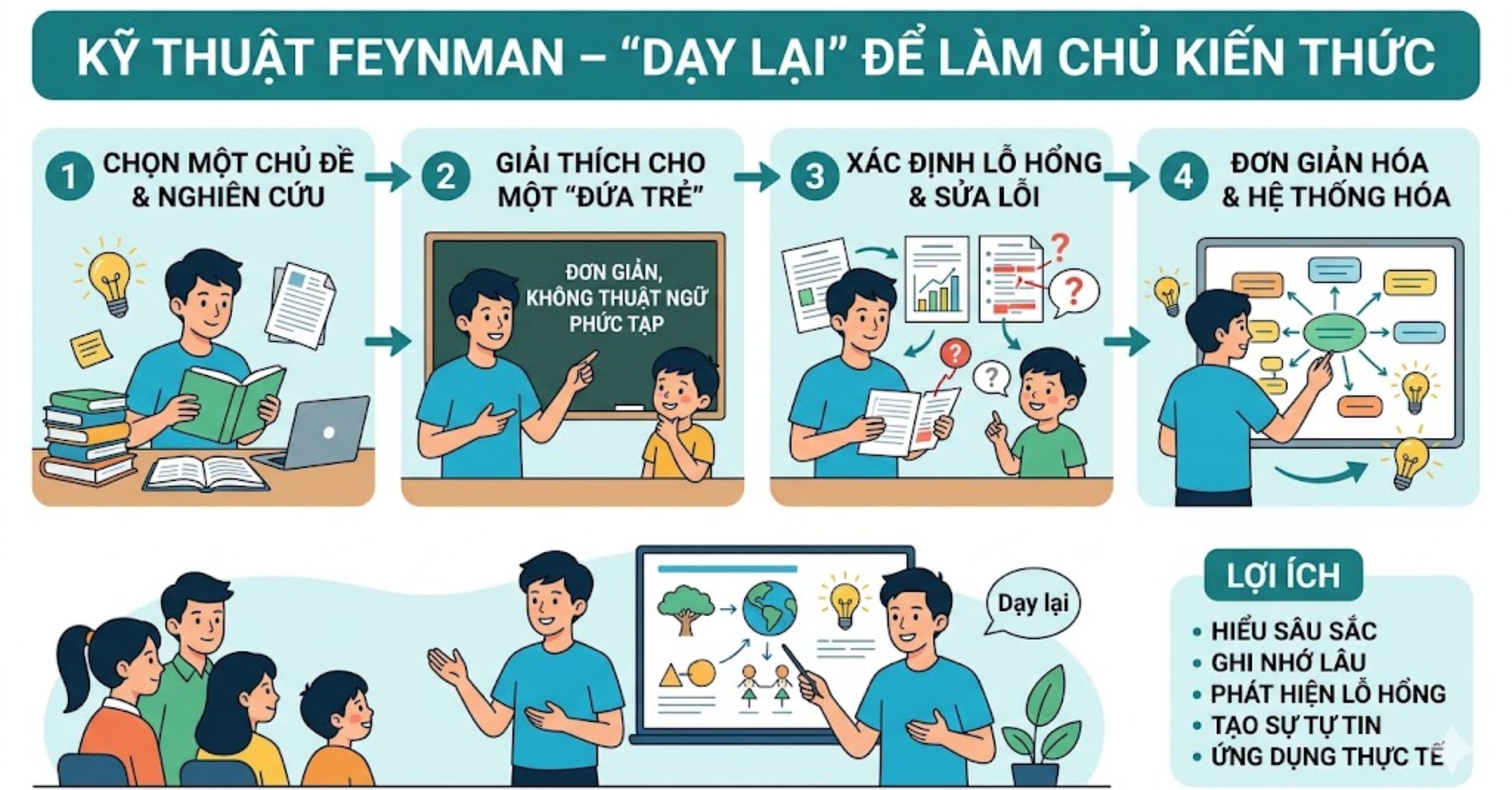 Bí quyết 5: Kỹ thuật Feynman – "Dạy lại" để làm chủ kiến thức