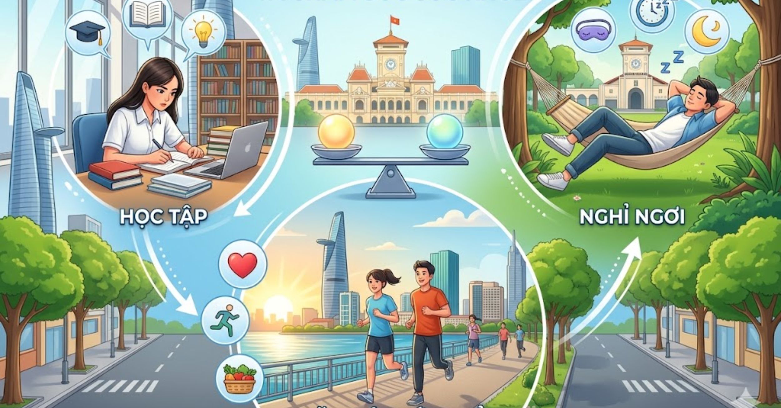 Cân bằng tuyệt đối giữa học tập, nghỉ ngơi và chăm sóc sức khỏe