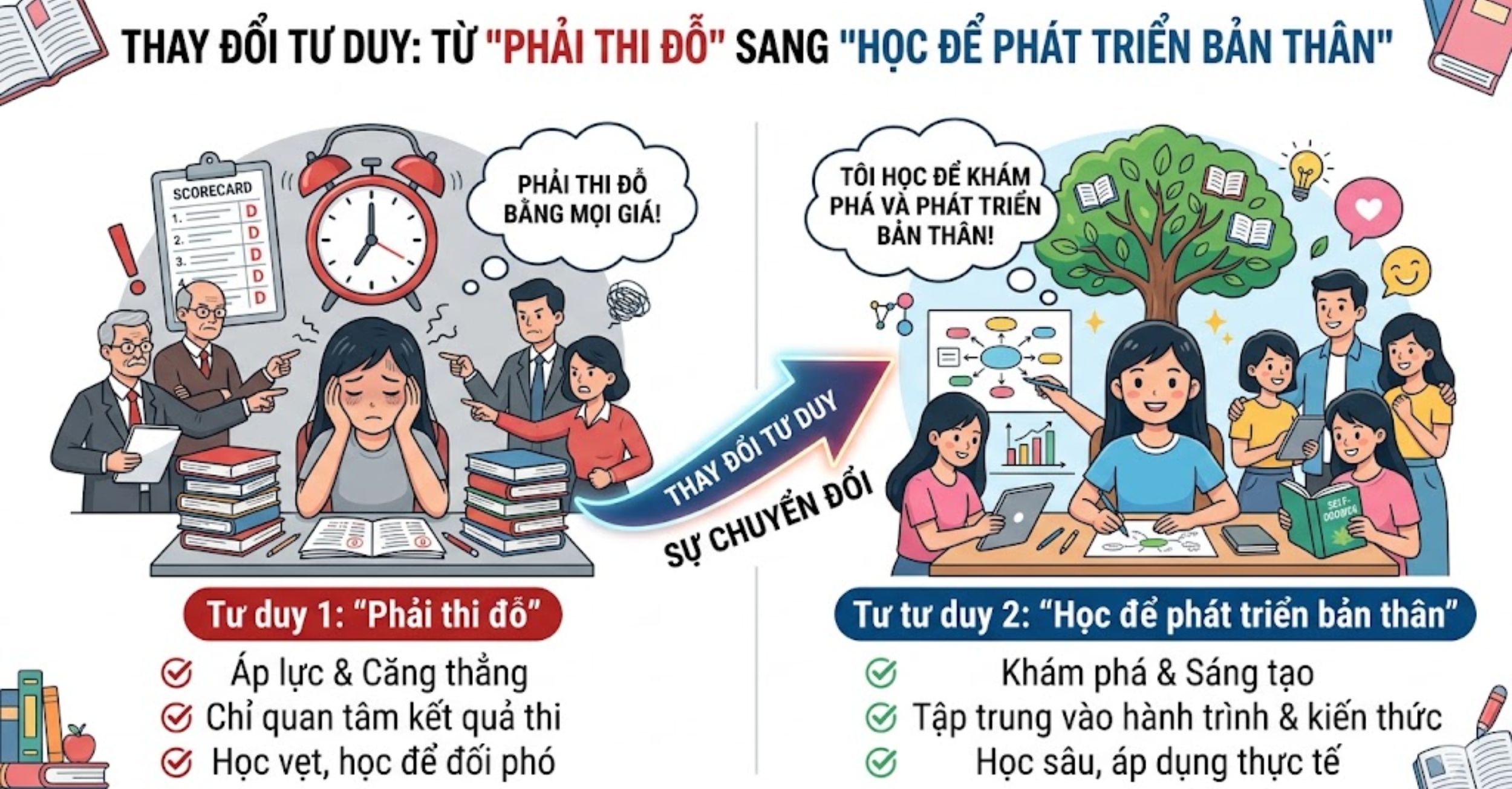 Thay đổi tư duy: Từ "Phải thi đỗ" sang "Học để phát triển bản thân"