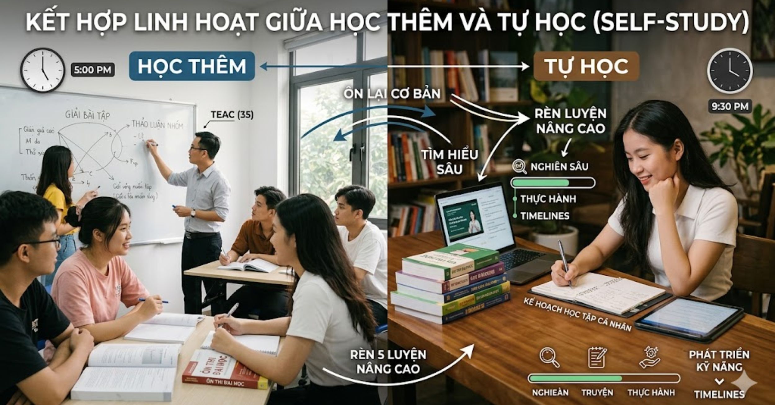 Kết hợp linh hoạt giữa học thêm và tự học (Self-study)