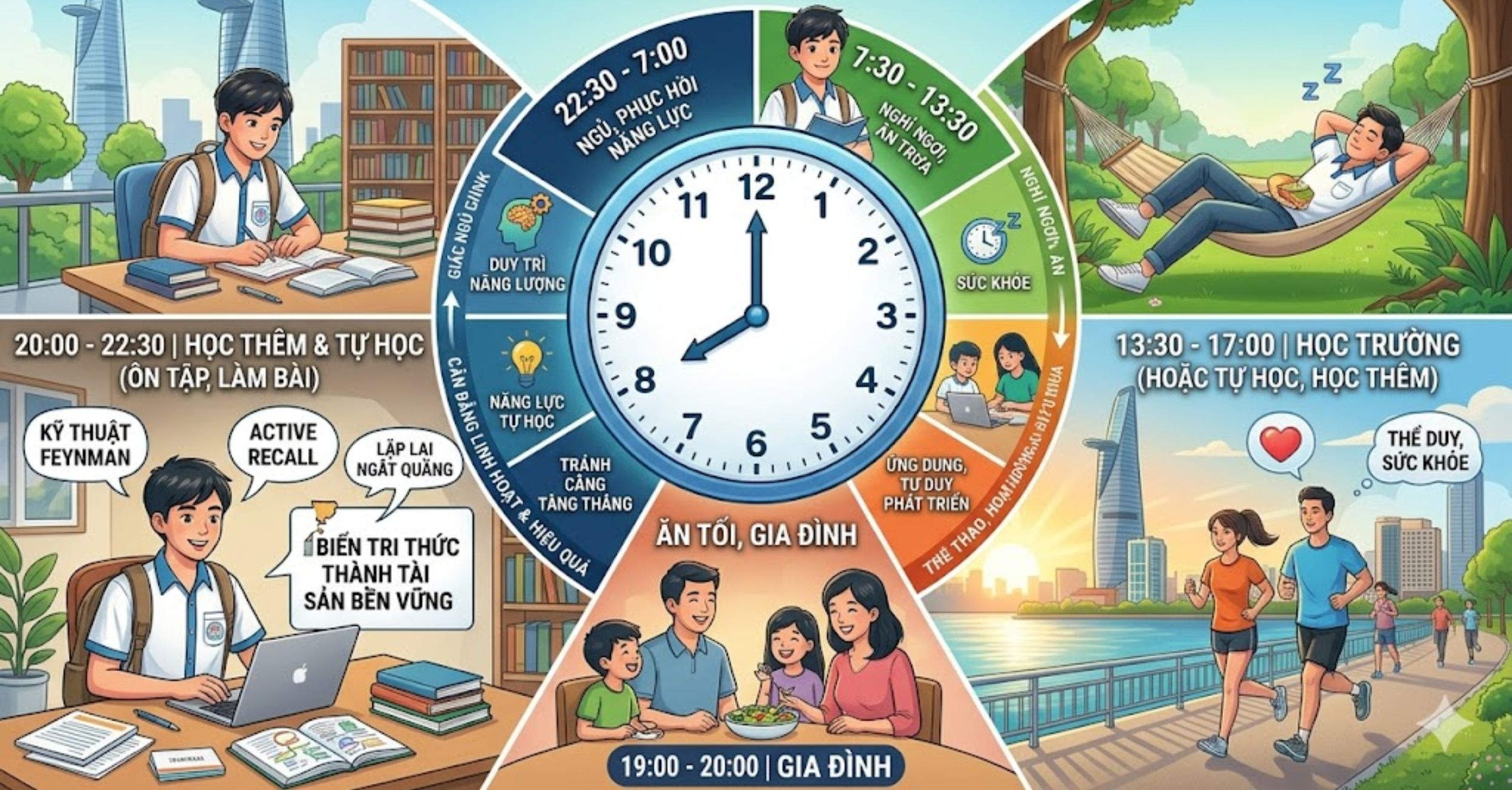 Bảng phân bổ thời gian học tập hợp lý trong ngày (Tham khảo cho học sinh THPT)