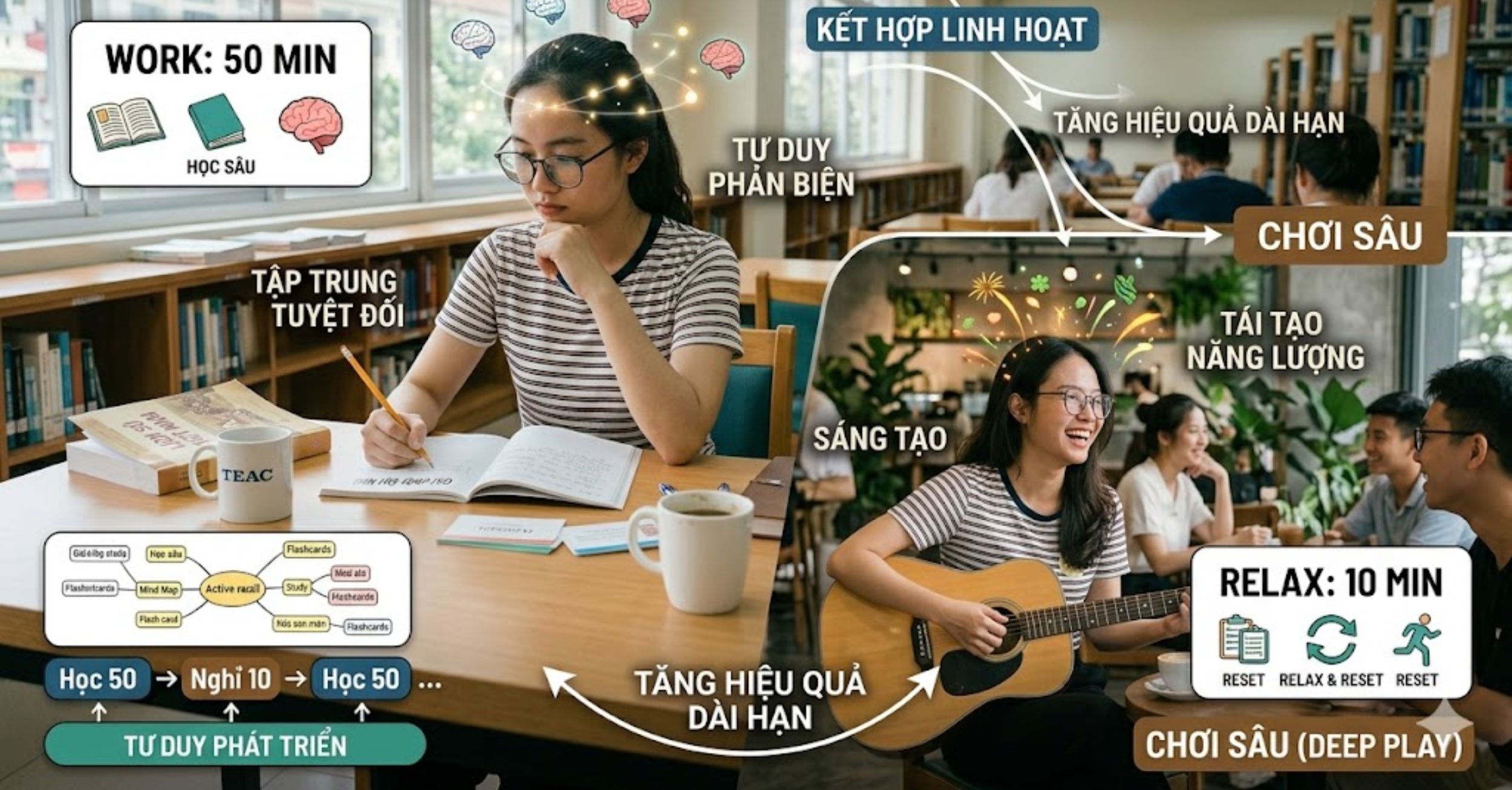 Chiến lược "Học sâu, chơi sâu" bằng kỹ thuật Pomodoro cải tiến