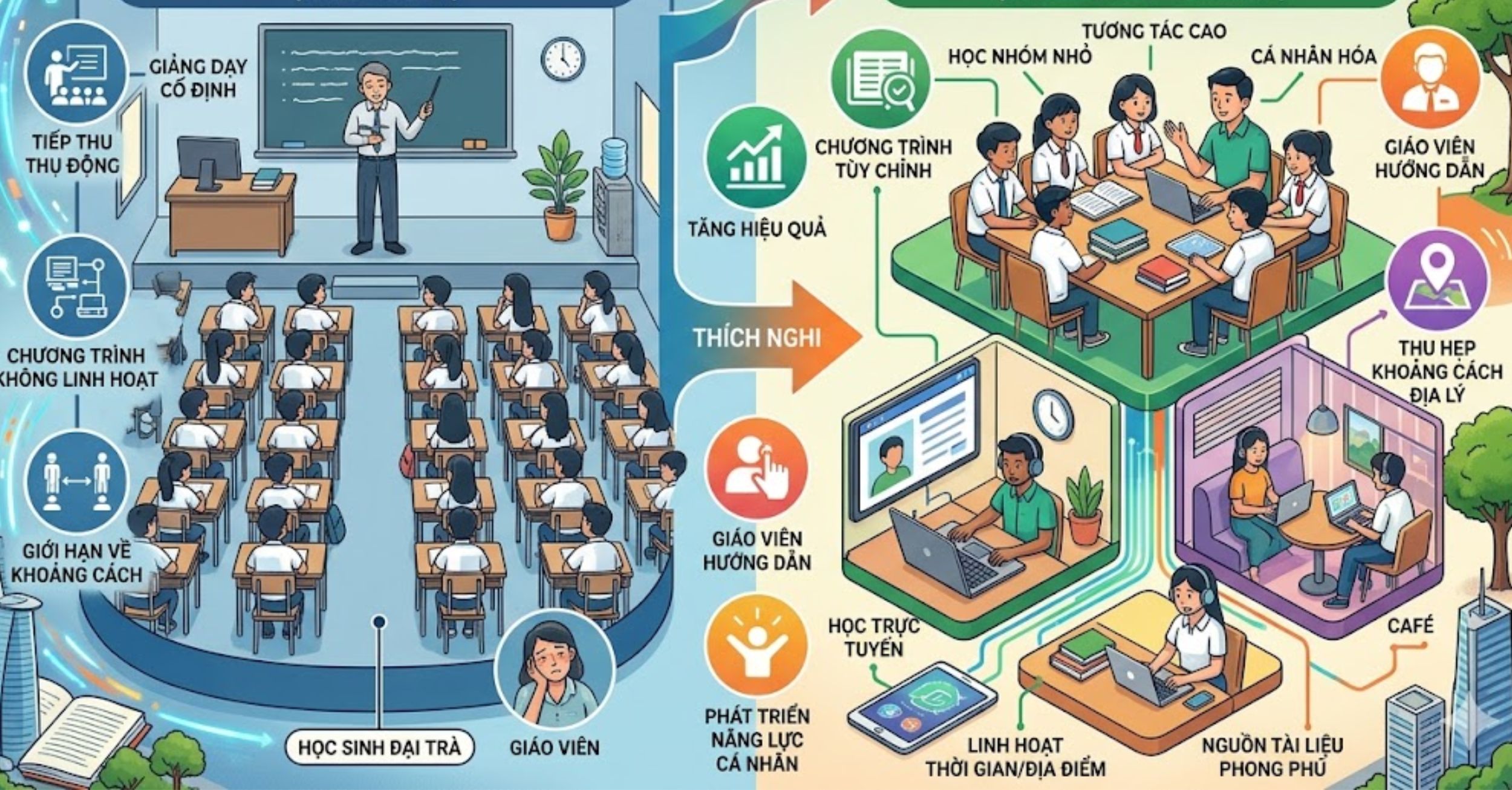 Chuyển dịch từ mô hình đại trà sang mô hình học thêm nhóm nhỏ hoặc trực tuyến